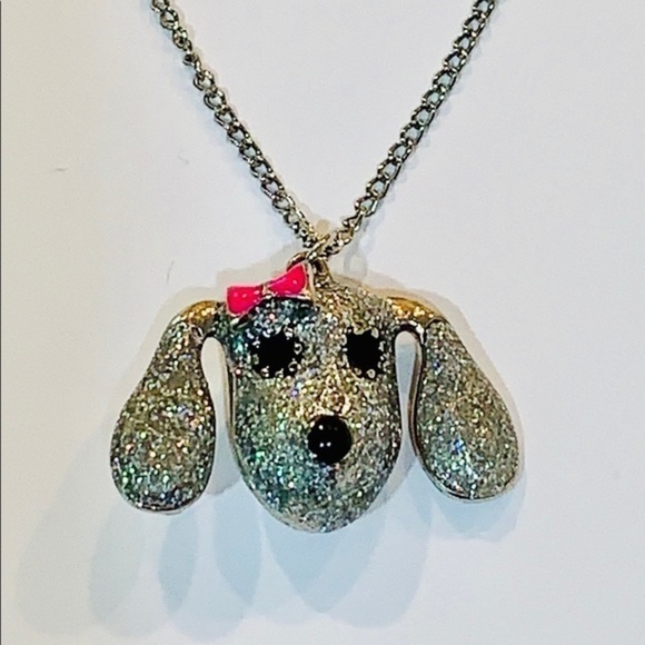 non branded Jewelry - cute girls pink bow poodle silver glitter necklace